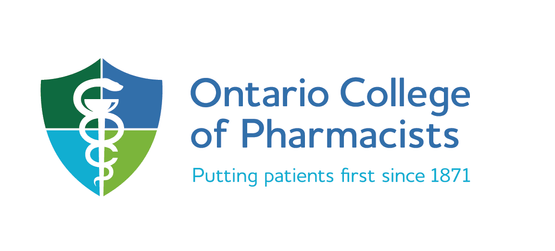 The ontario college of pharmacists logo is a shield with a caduceus on it.