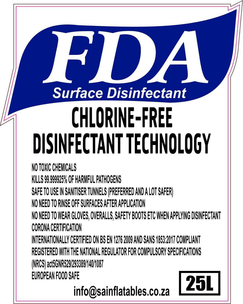 A label for fda surface disinfectant chlorine free disinfectant technology