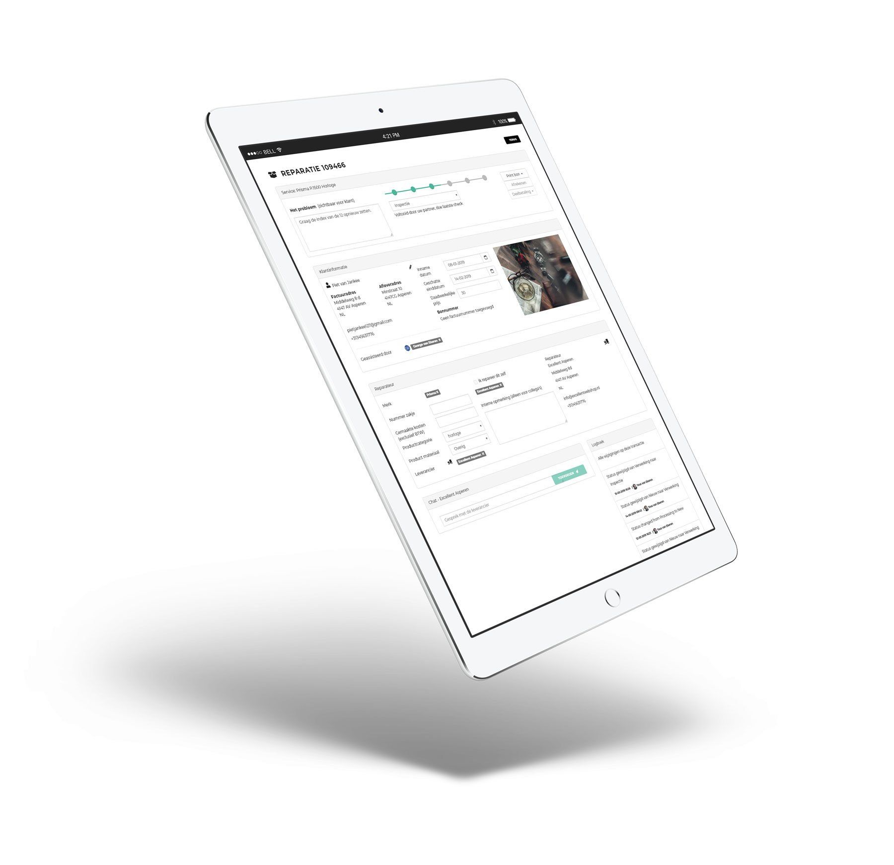 Das Prismanote Reparaturmodul auf einen Tablet eines Juweliers