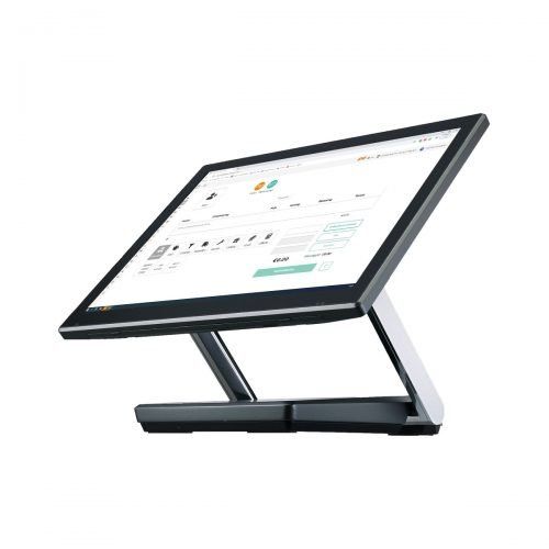 Ein Computermonitor steht auf einem Ständer   | Prismanote Juweliersoftware, Kasse, Shop, ERP