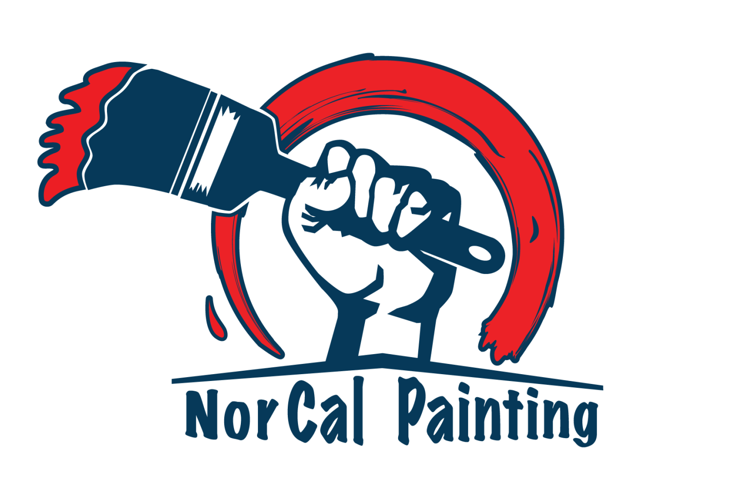 A logo for nor cal painting with a fist holding a paint brush