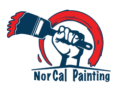 A logo for nor cal painting with a fist holding a paint brush
