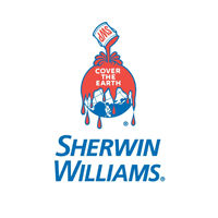 The logo for sherwin williams is a painting of a globe with paint pouring out of it.