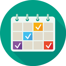 Calendar with checked dates highlighted in various colors.