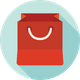 Red shopping bag with a white handle, on a blue background.