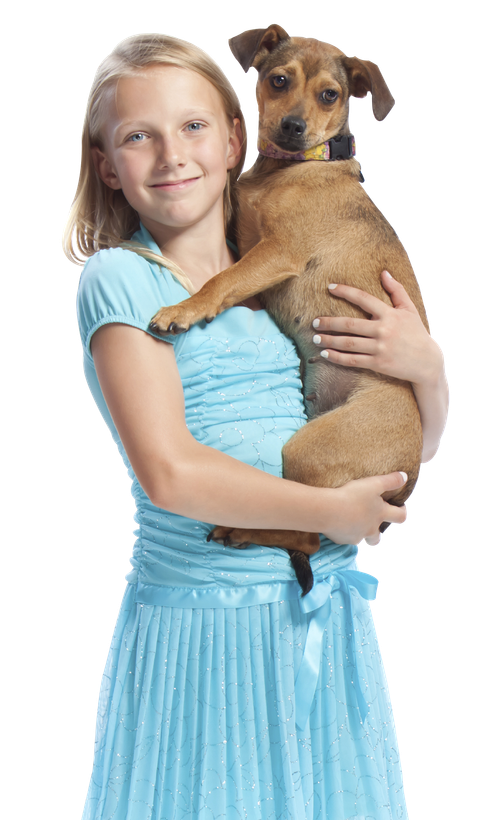Girl holding dog