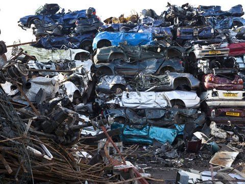End of life vehicles at a scrap yard