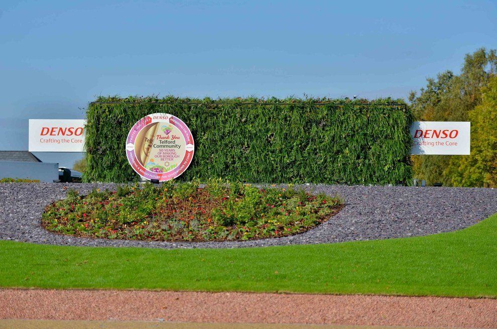 A soft landscaping project in Telford, a traffic roundabout was transformed along with a living wall