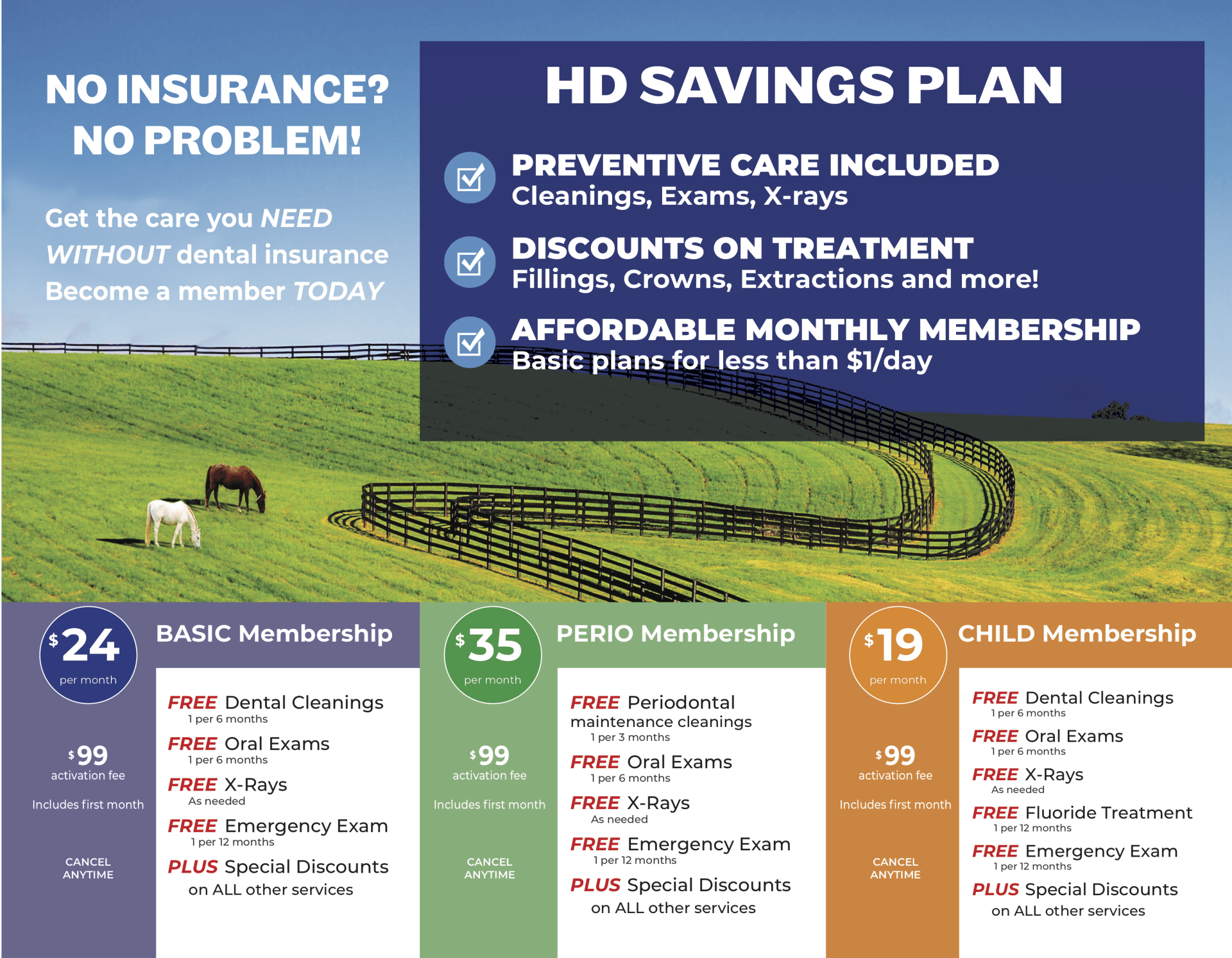 Financial Dental Savings Plans Near Nicholasville & Lancaster, Kentucky (KY) like Basic, Perio, and Child Memberships.