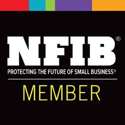 NFIB logo: white letters on black background; colorful top bar; 