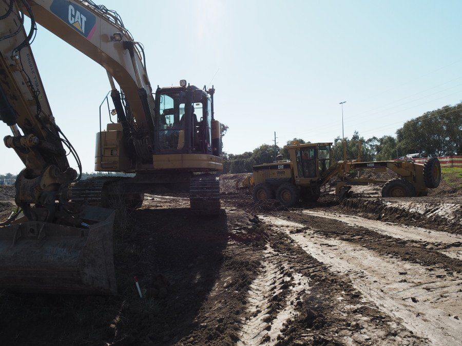 Excavator, grader, earthworks