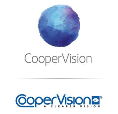 Logo di CooperVision: sfera blu acquerello sopra il nome 