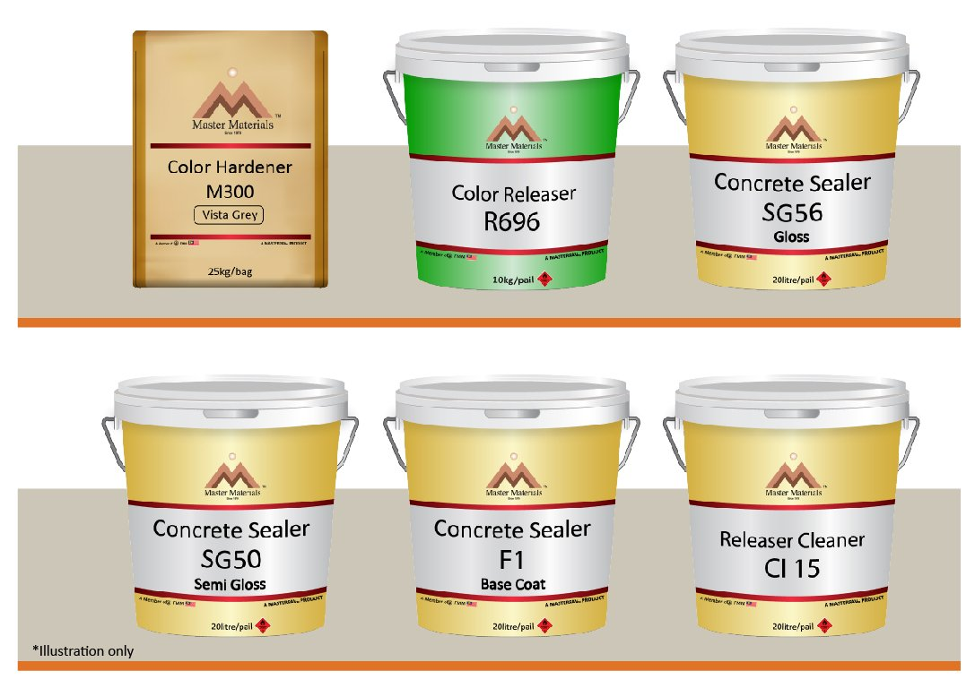 Various paint containers of different colors and names.