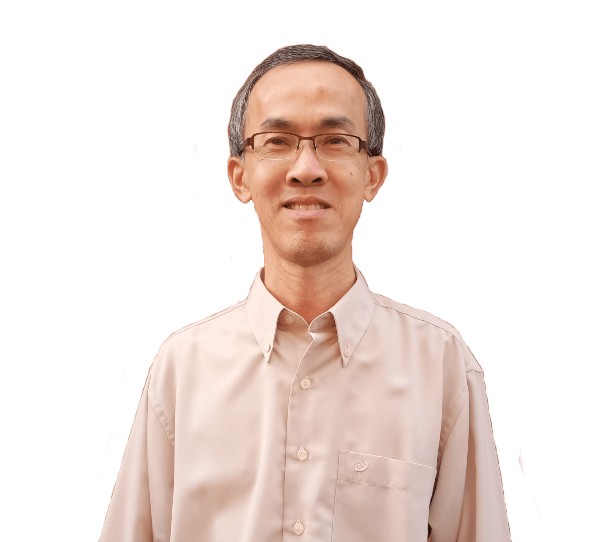 Man wearing glasses and a tan button-down shirt smiles for the camera.