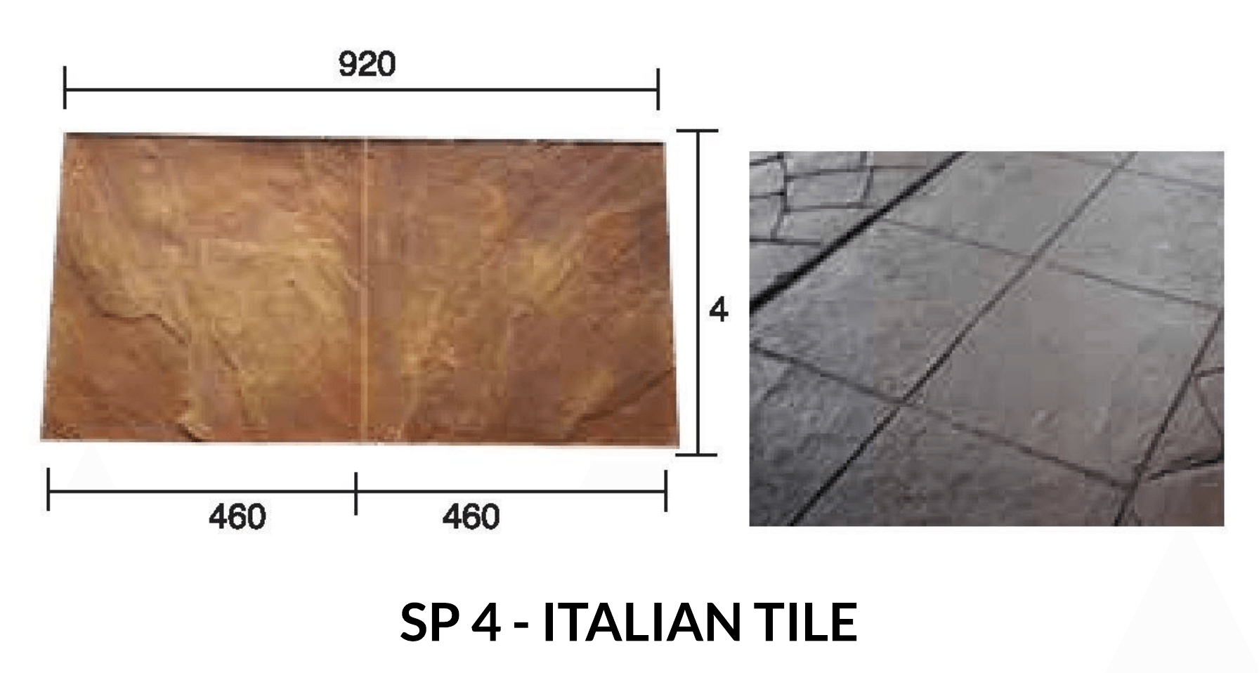 Diagram of an Italian tile with dimensions 920x4, and example of tiled surface.