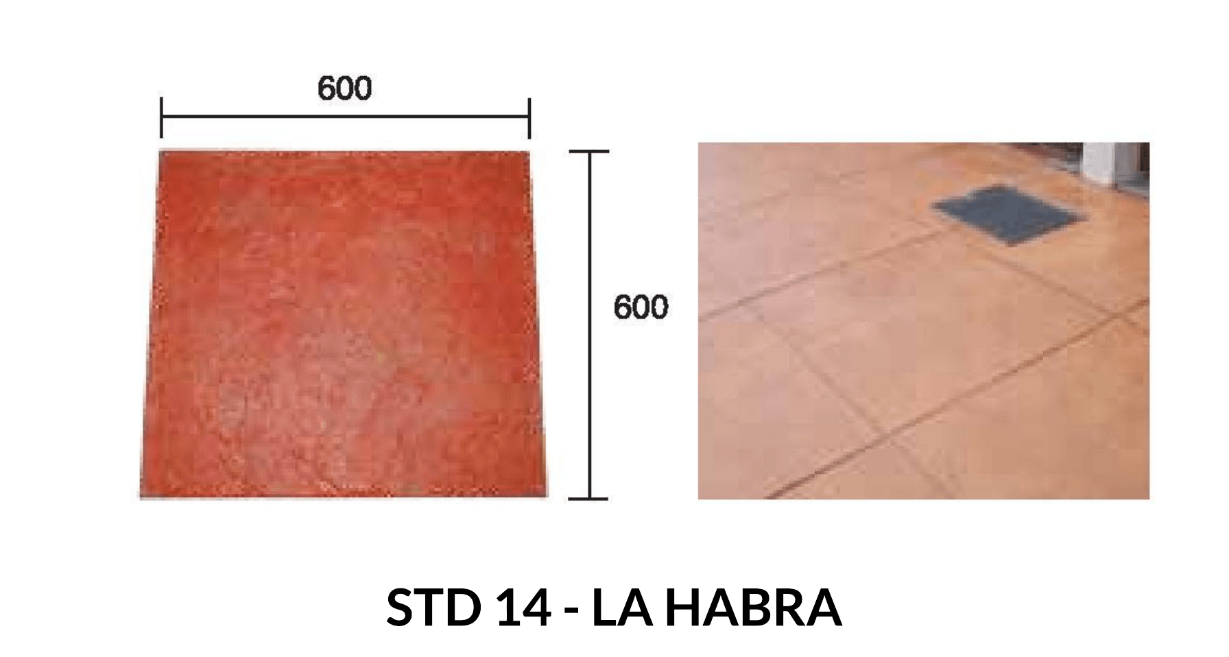 Red square tile with dimensions 600x600 mm, stamped concrete floor example, STD 14 - LA HABRA.