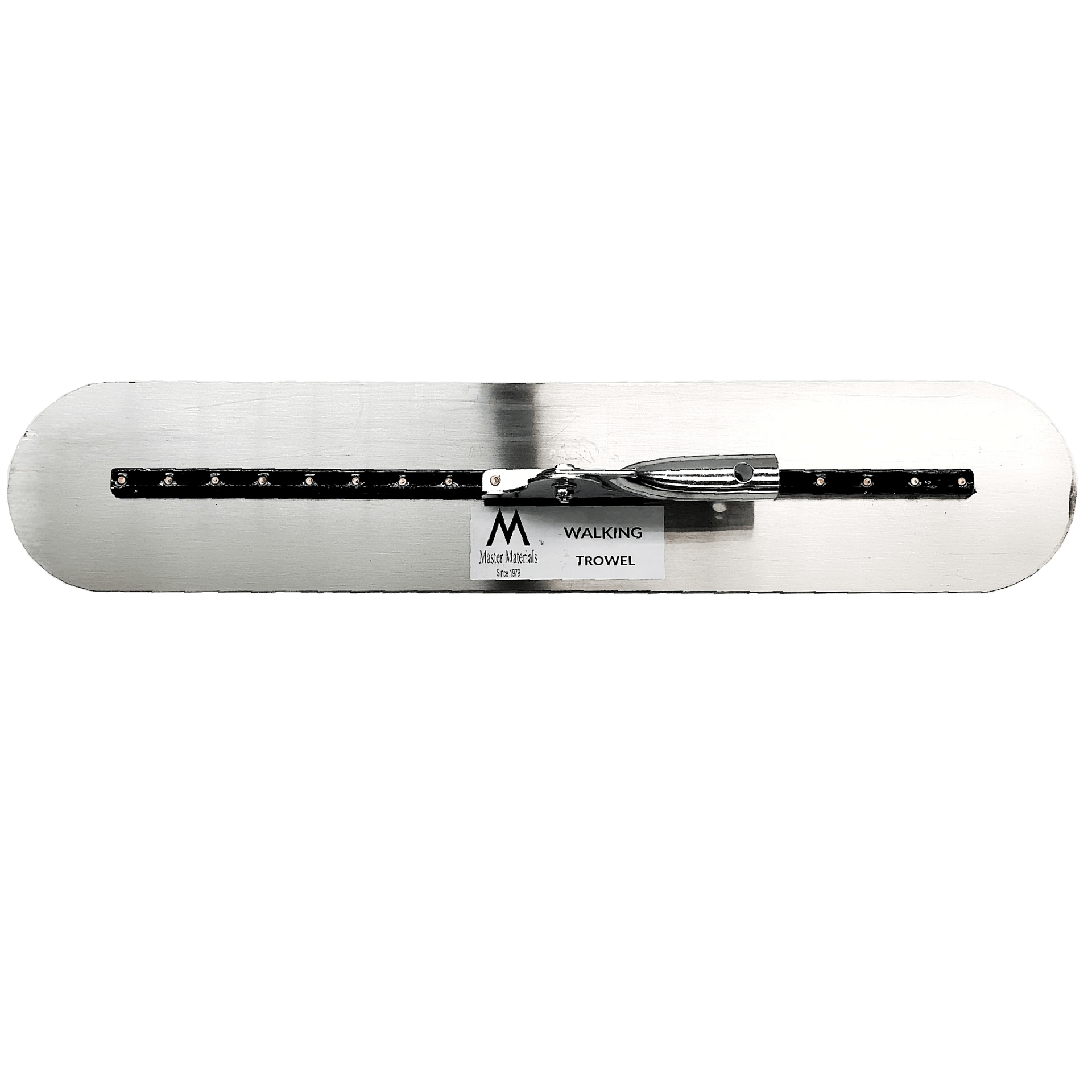 Metal concrete finishing trowel with handle and adjustments.