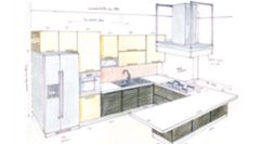 disegno di cucina su misura, cucina moderna, cucina con penisola