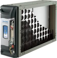Cutaway view of a gray and black air purifier showing filter, internal components, and a digital display.