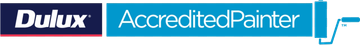 A blue and white logo for dulux accredited painter