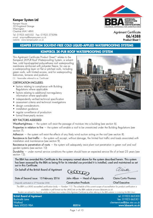 A brochure for a roof waterproofing system with a picture of a city.
