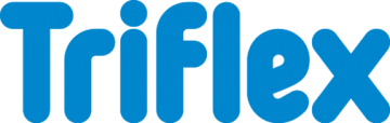 A blue triflex logo on a white background