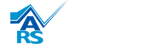 A blue and white logo for a company called av rs