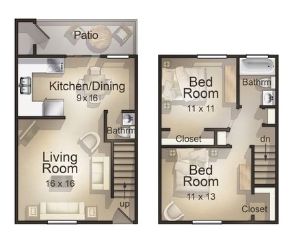 2 Bedroom / 1½ Bathroom Townhouse