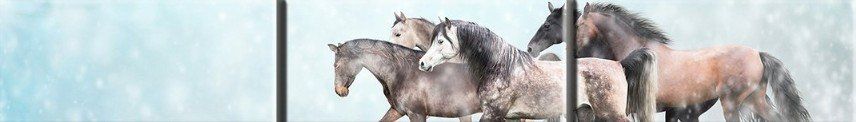 3 panel art - Five horses in light snow