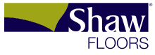 Shaw Floors logo in white and purple with green accent on a white background