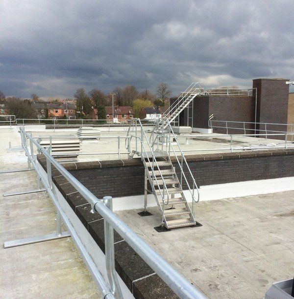 Fall protection railings and walkways