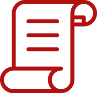 A red icon of a scroll with three lines on it.