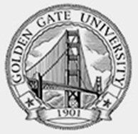 The golden gate university logo is a black and white image of the golden gate bridge.