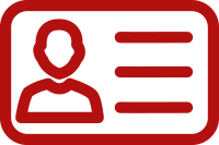 A red and white icon of a person 's id card.