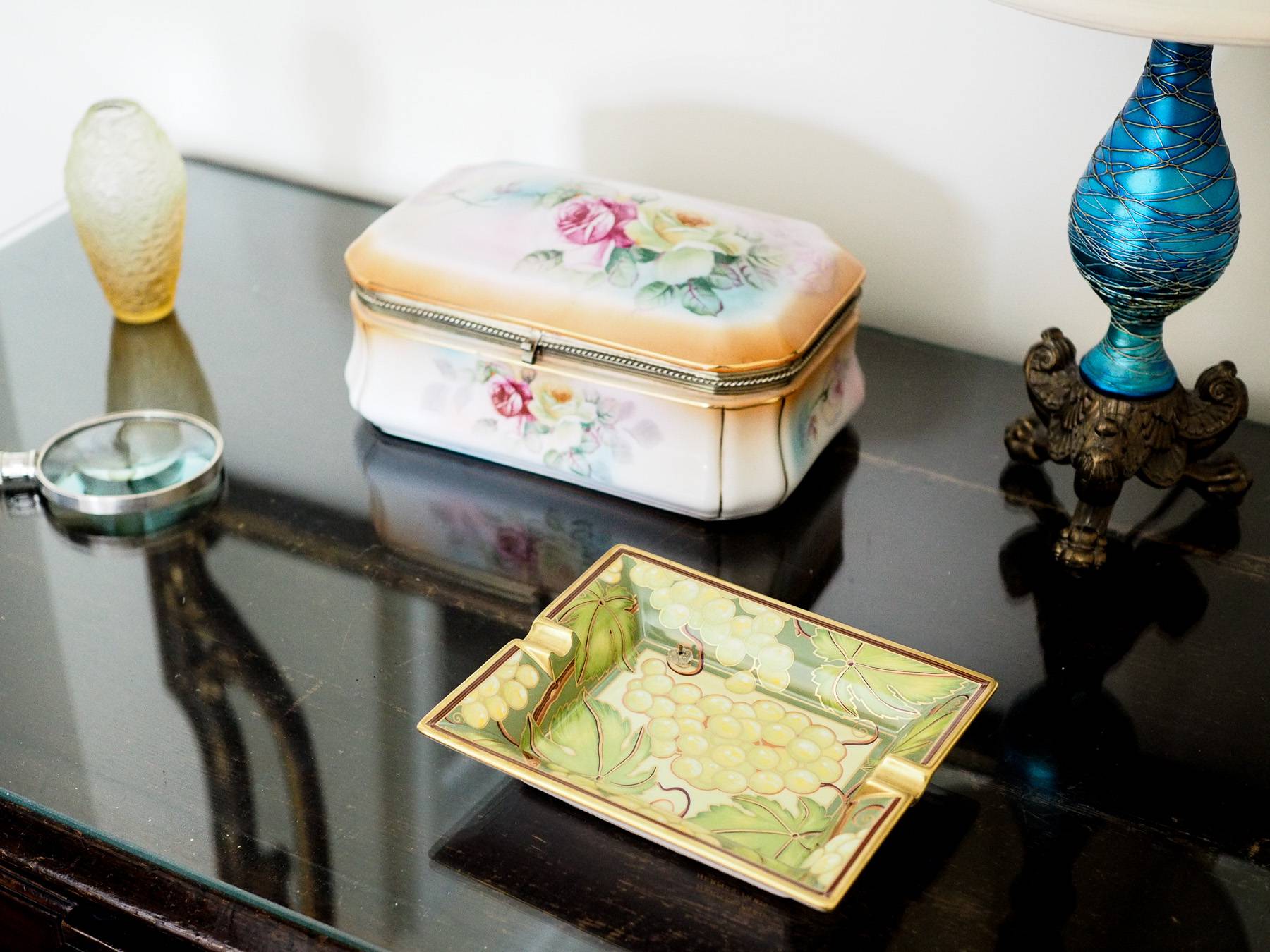 tray and chest top of a table