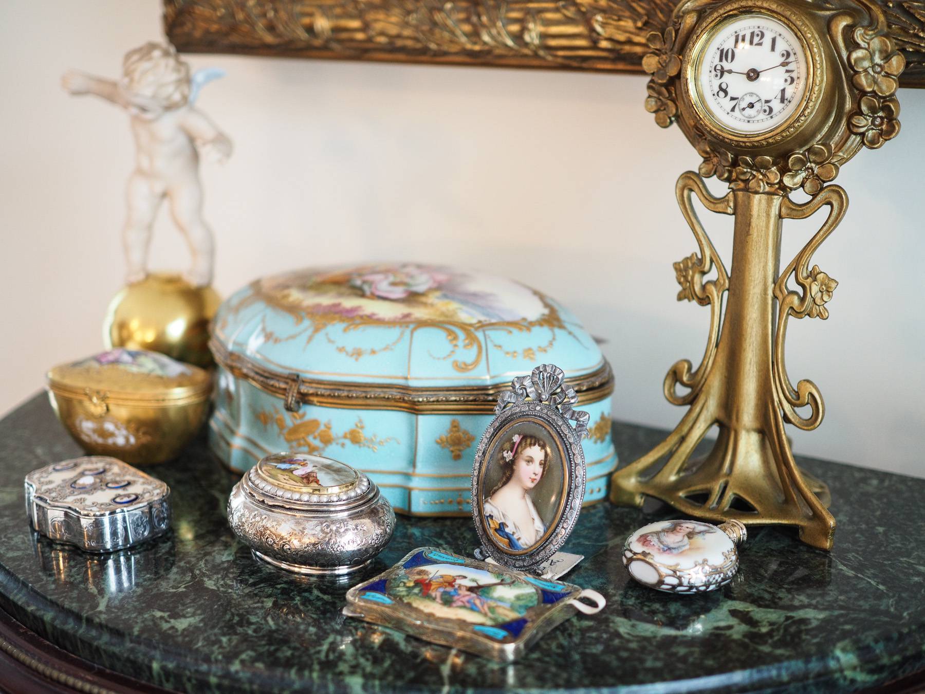 glass decorative trays on table