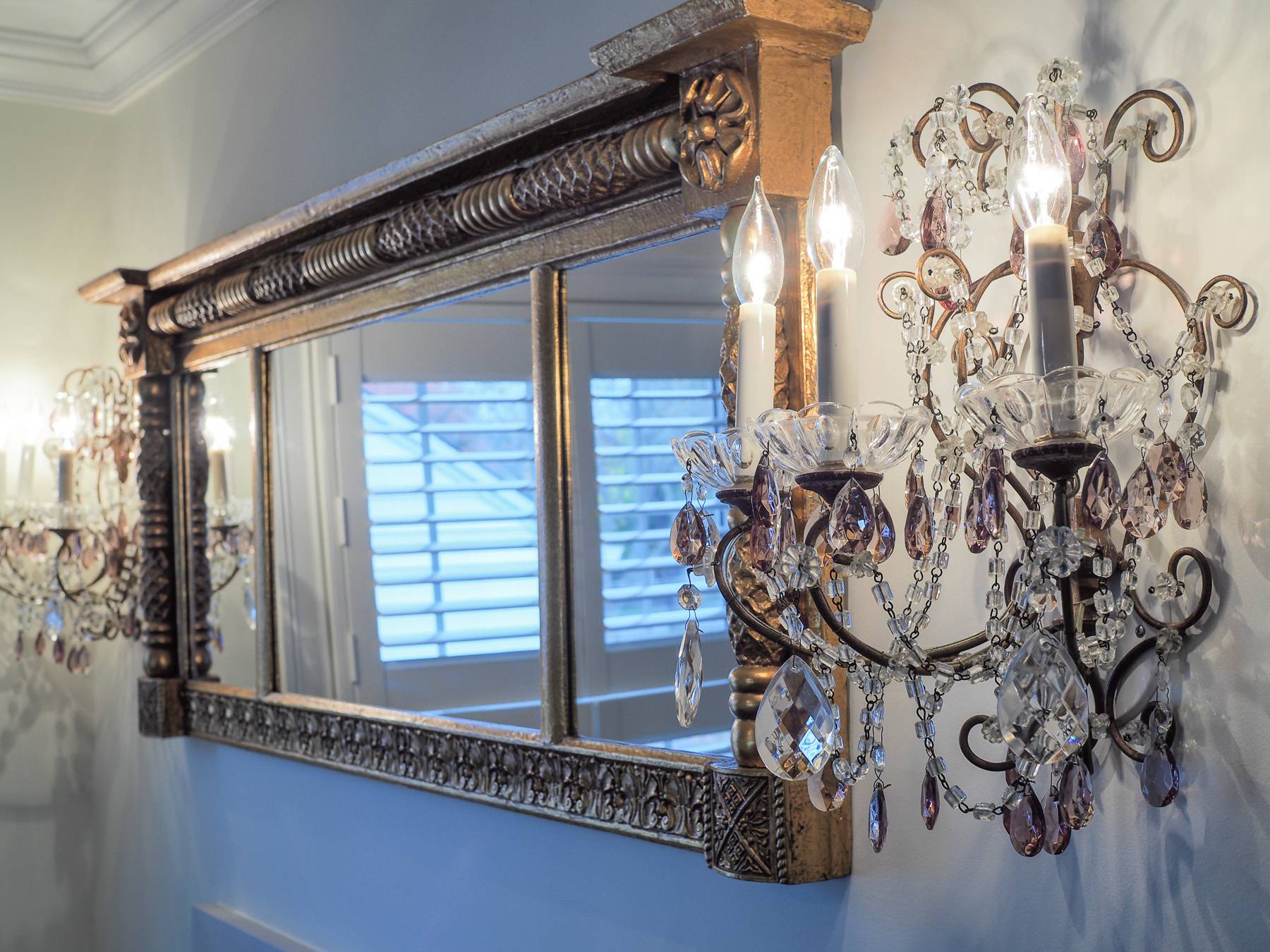 mirror and chandelier