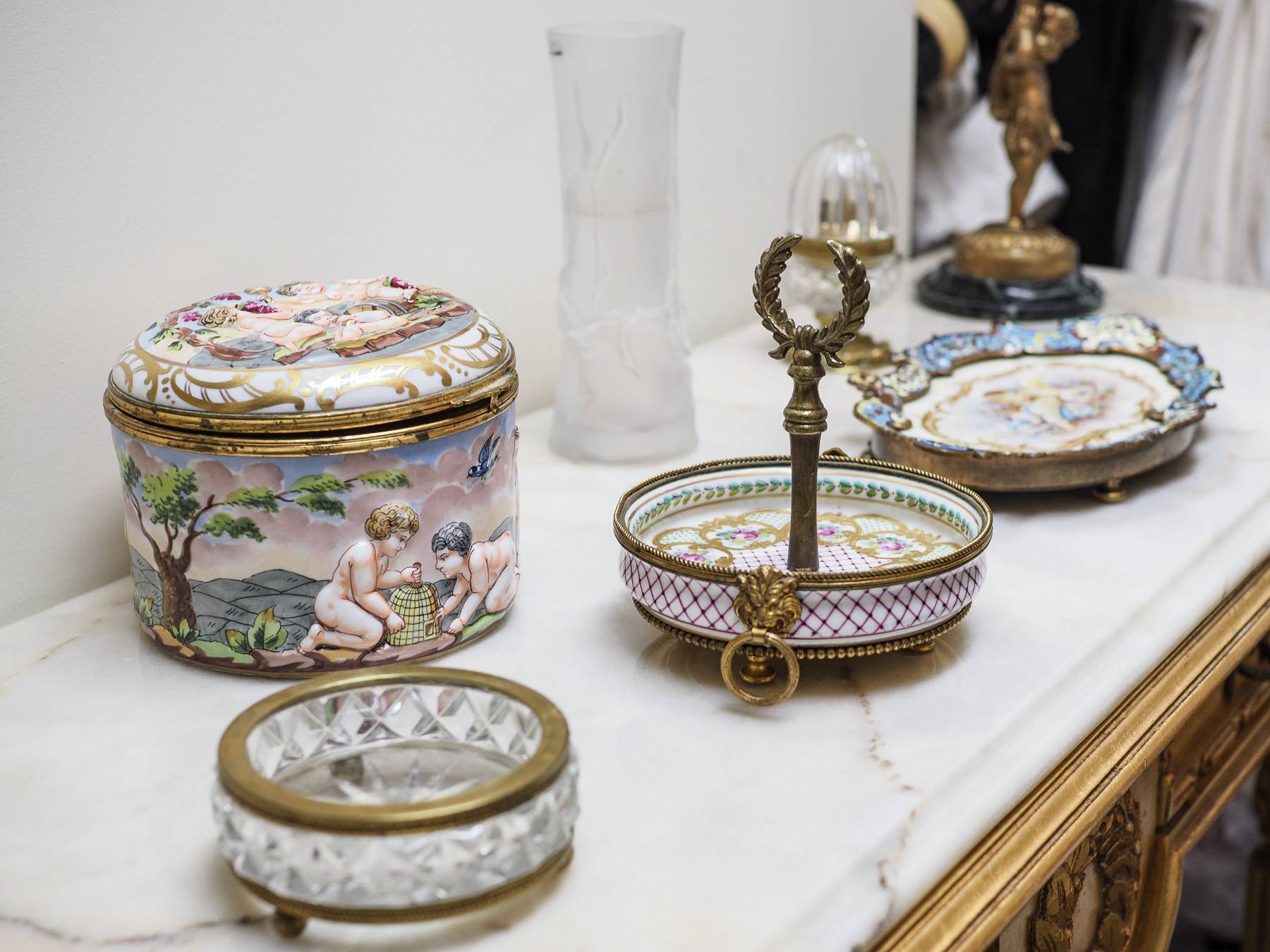 glass decorative trays on table