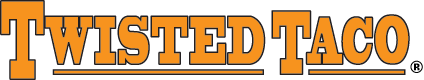 The logo for twisted taco is orange on a white background