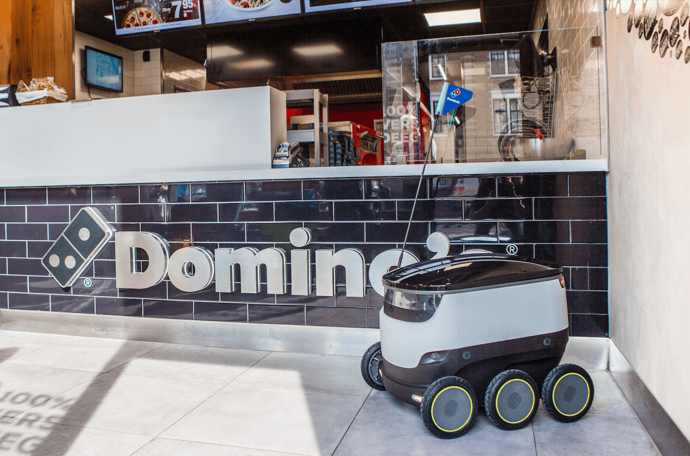 To reduce costs and gain a competitive advantage, Dominos franchise is exploring robot home delivery options Dominos is exploring alternatives to human food delivery