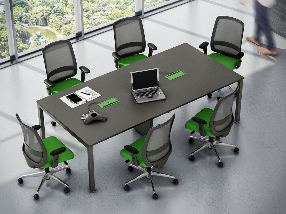mesa de reunião com caixa de tomada grafite/verde