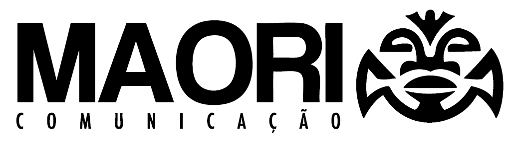 Um logotipo preto e branco para maori comunicação