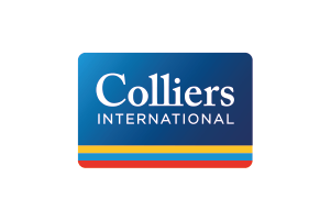 O logotipo da colliers international é azul e vermelho