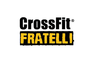 O logotipo do crossfit fratelli é amarelo e preto em um fundo branco.
