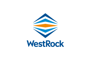 Um logotipo azul e laranja para westrock em um fundo branco
