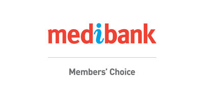 The logo for medibank is red and blue and says members ' choice.