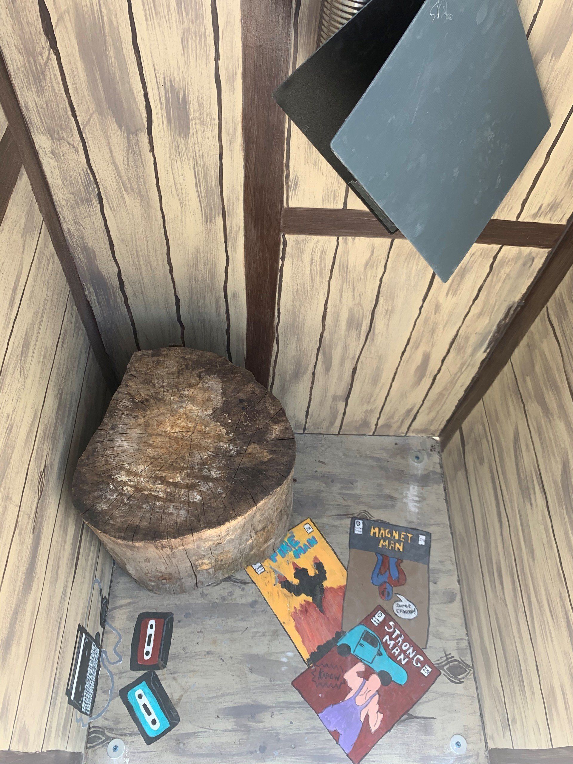 This booth was made for talking” mural – interactive art installation - wooden booth inside