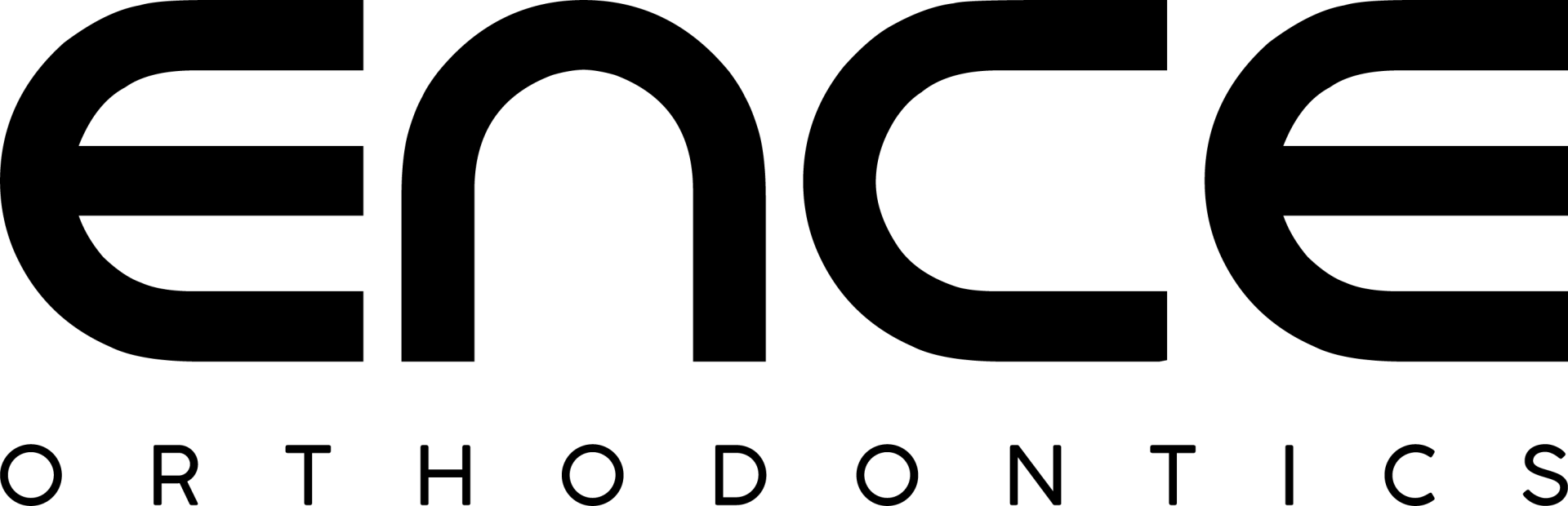 The logo for ence orthodontics is black and white.