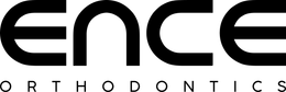 The logo for ence orthodontics is black and white.