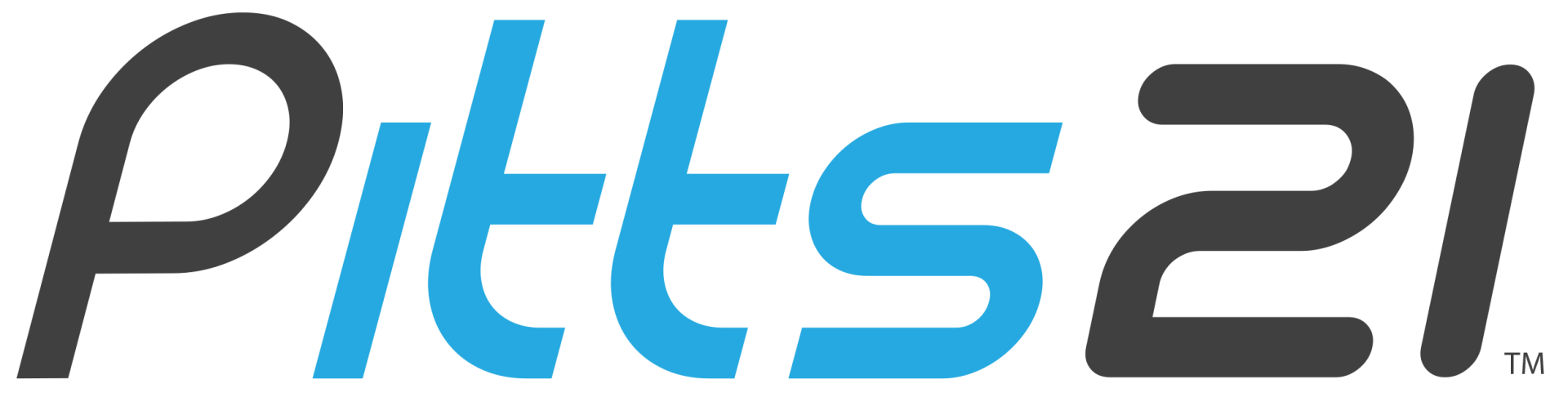 A blue and black logo for pitts 21 on a white background